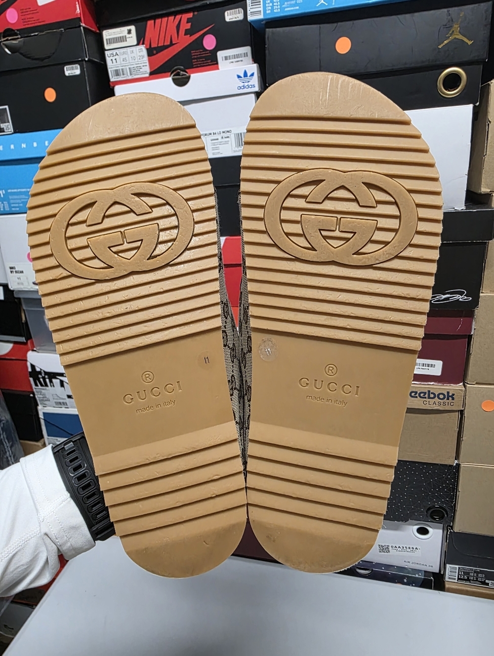 Gucci GG Size 44 (11) Beige/Brown Canvas and Leather Double Buckle Slide Sandals - Picture 5 of 11